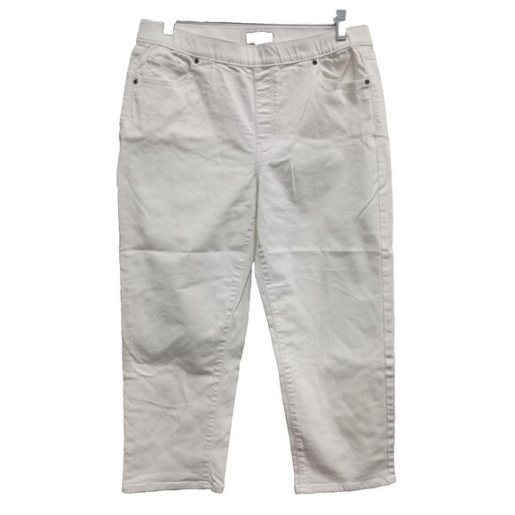 Susan Graver Womens Cropped Jeans Sz 10 White Straight Leg Pull On Resort - Picture 1 of 10